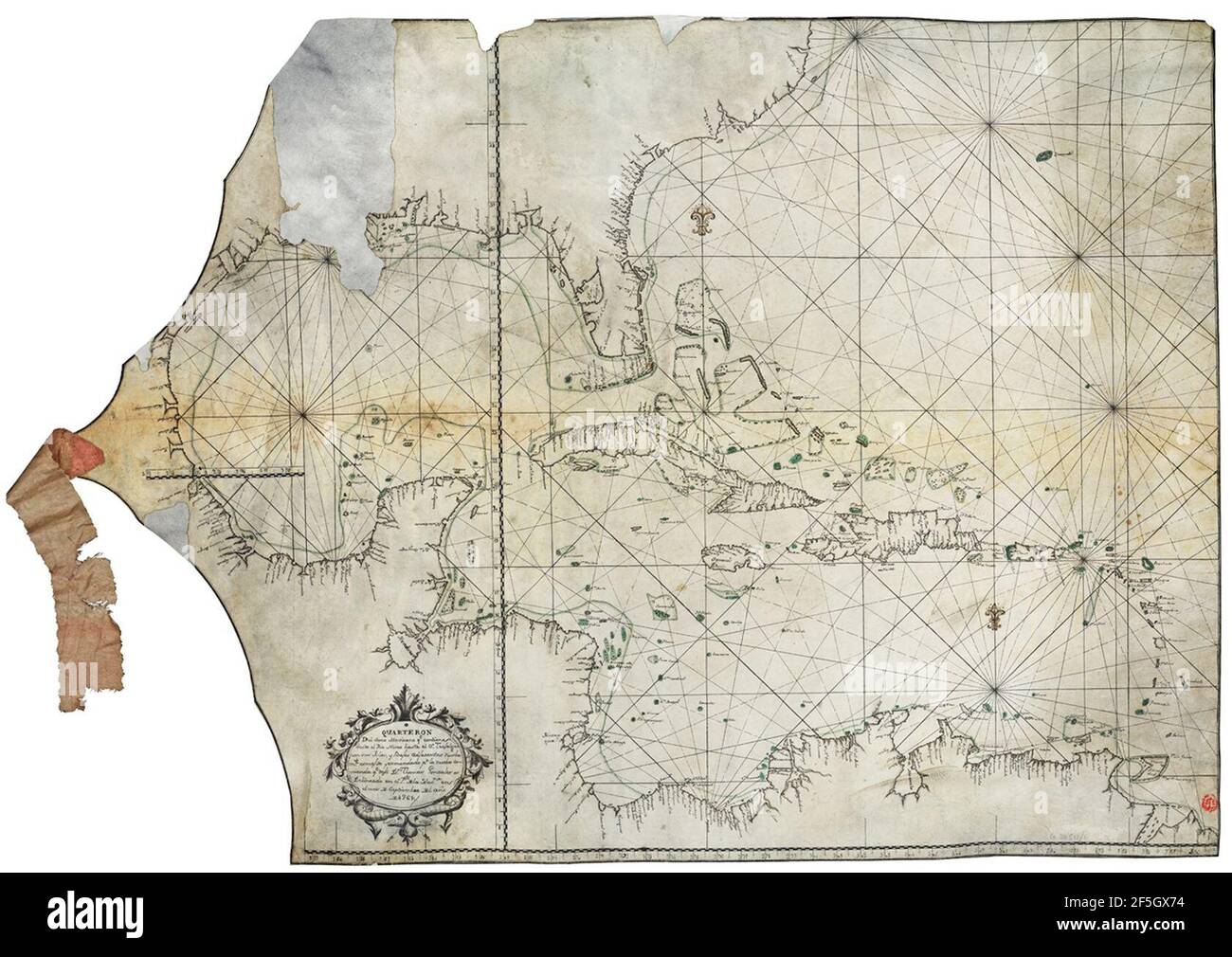 Quartenon del seno Mexicano qe contiene desde el Rio Nisao hasta el Co. Trafalgar con sus islas, y bajos adjacentes nuebamte. Coacjido y enmendado pr. la nueba enmienda ge.dejo DN. Thomas Gonzales. Delineado en el presa di forza Foto Stock
