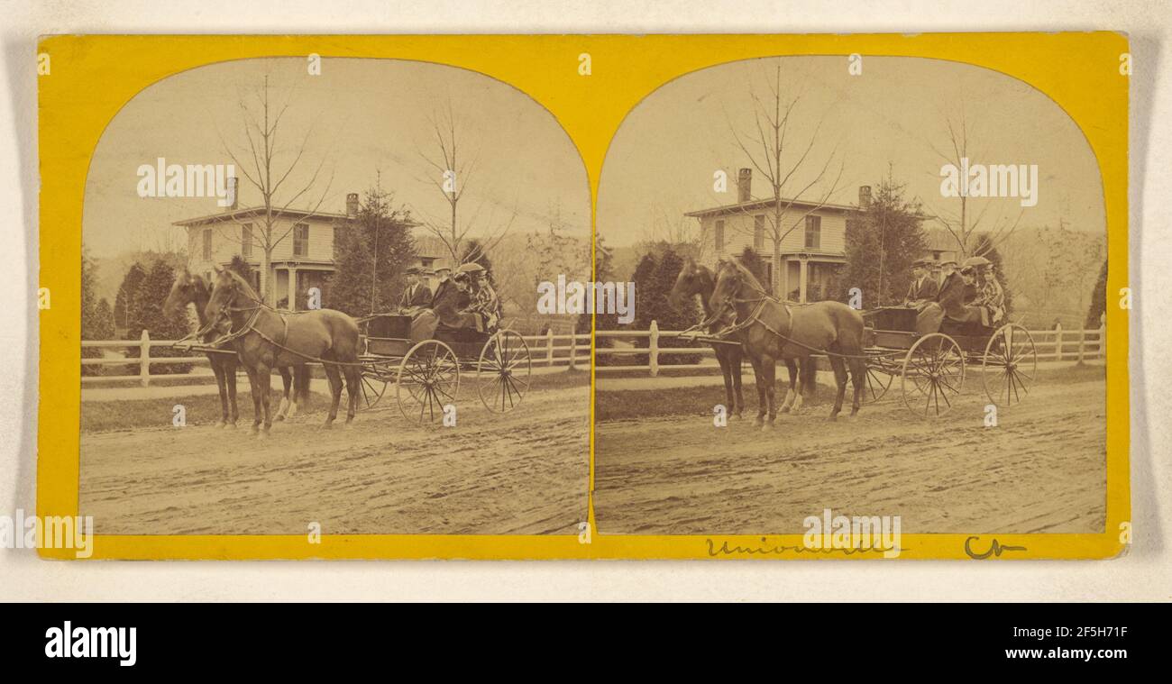 Due coppie in carrozza trainata da doppio cavallo, Unionville, Connecticut. Richard Storm De Lamater (americano, 1833 - 1915) Foto Stock