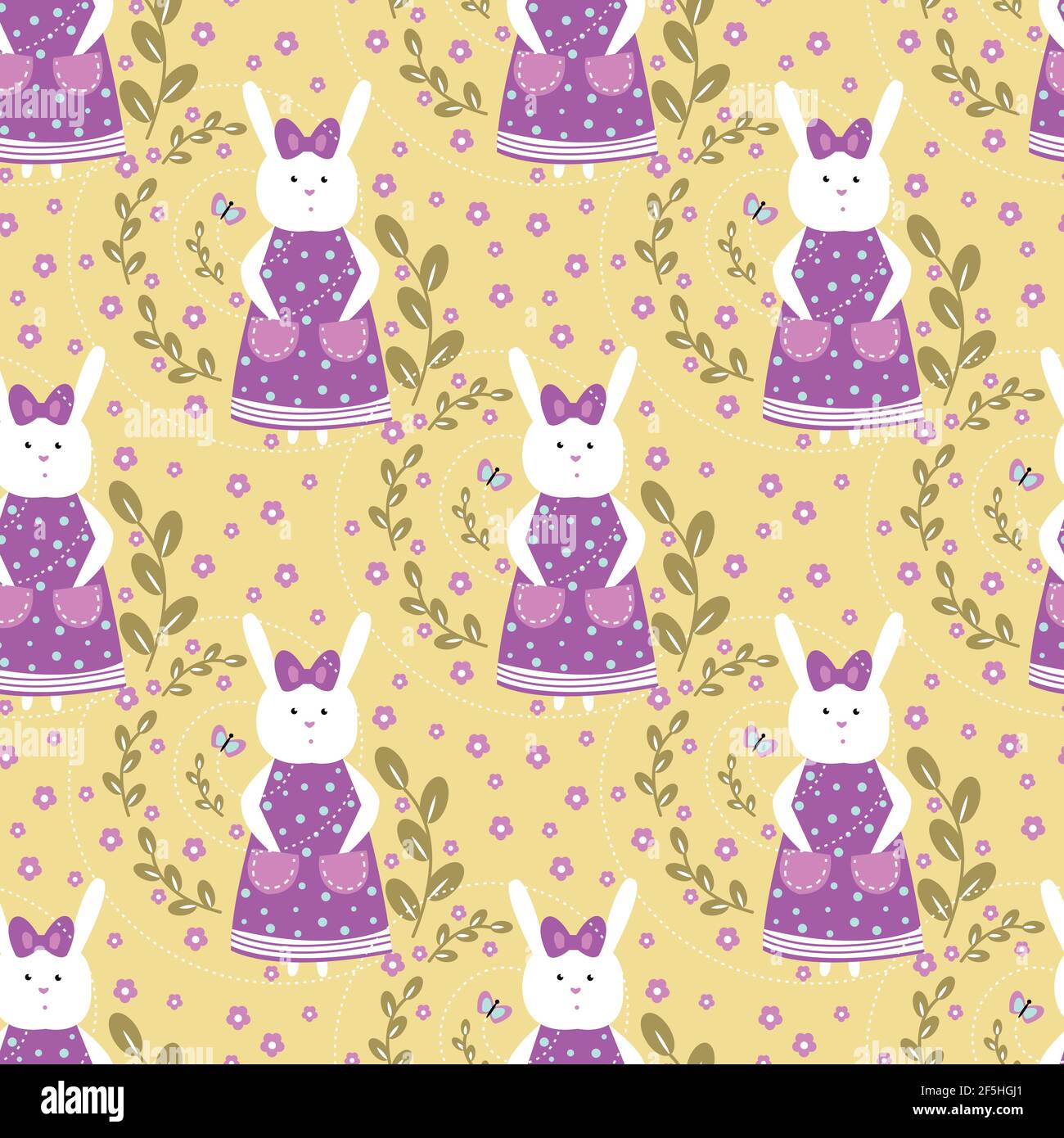 modello senza cuciture con lepre o una ragazza di coniglio in un abito lilla. vettore. Pasqua. Vacanze Illustrazione Vettoriale