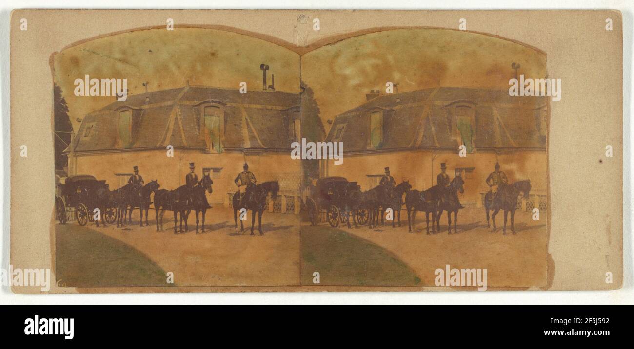 Chateau Imperial de Saint-Cloud. Ecuries de l'Empereur. Un Attelage de la Poste Imperiale. Una serie di cavalli della posta Imperiale. Produttore sconosciuto, francese Foto Stock