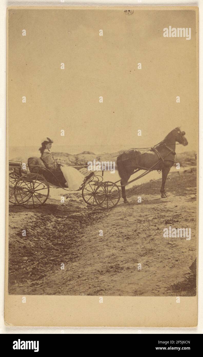 Donna non identificata seduta in carrozza trainata da cavalli. George P. Critcherson (americano, 1823 - 1892) Foto Stock
