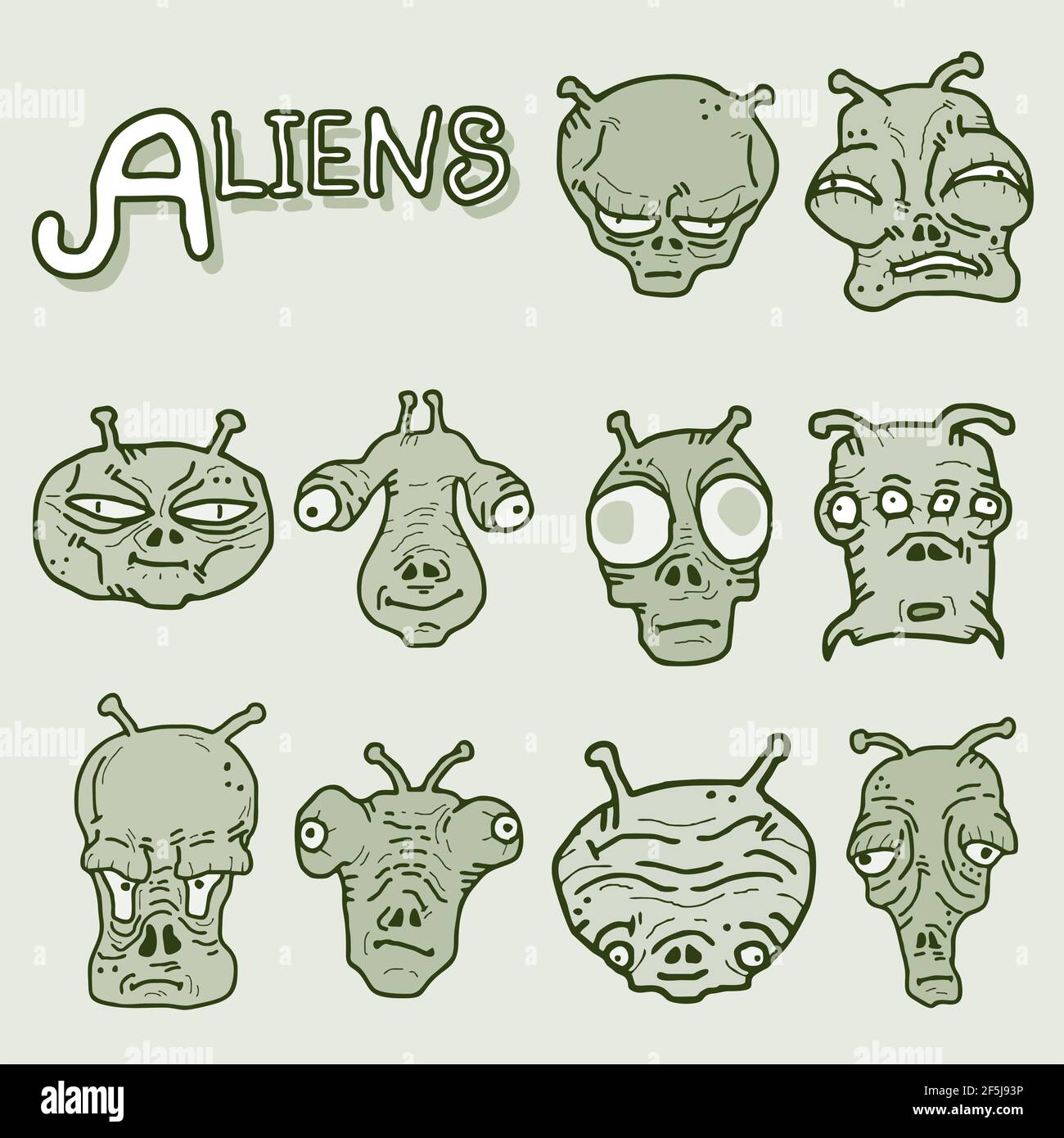 alieni facce impostate Illustrazione Vettoriale