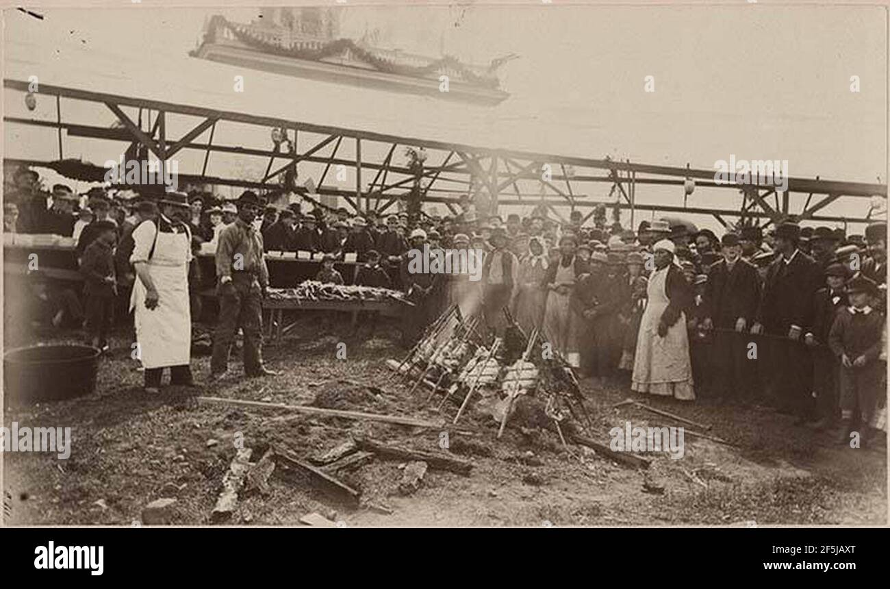 Membri tribali di Puget Sound al Railroad Jubilee barbecue, Seattle, settembre 1883 (MOHAI 9505). Foto Stock