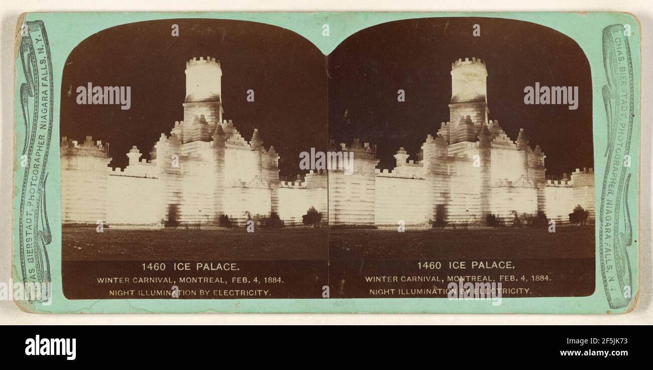 Palazzo di ghiaccio. Carnevale invernale, Montreal, 4 febbraio 1884. Illuminazione notturna per elettricità.. Charles Bierstadt (americano, nato Germania, 1819 - 1903) Foto Stock