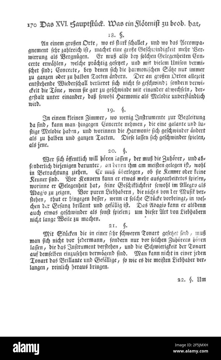 Quantz Versuch Flöte 1752 pagina 170. Foto Stock