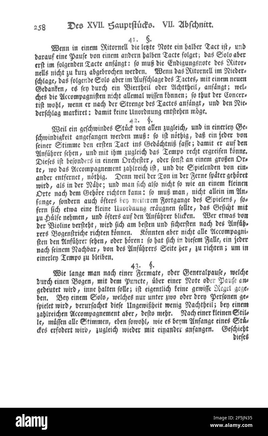 Quantz Versuch Flöte 1752 pagina 258. Foto Stock