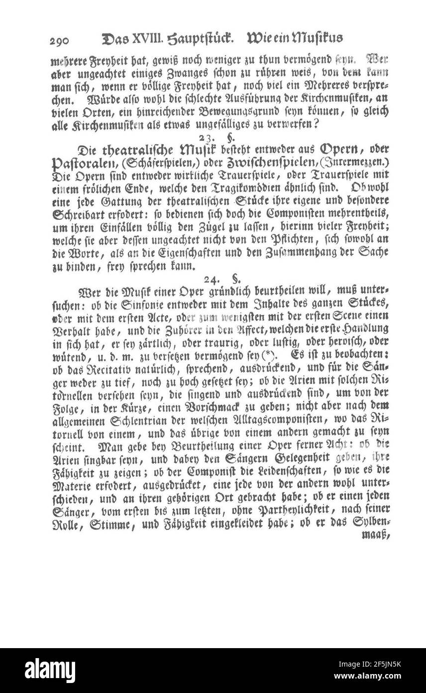 Quantz Versuch Flöte 1752 pagina 290. Foto Stock