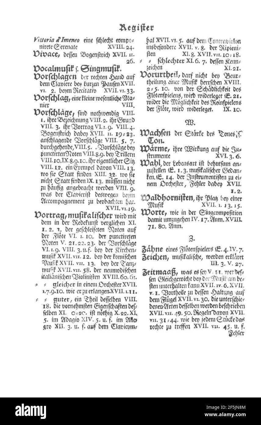 Quantz Versuch Flöte 1752 pagina 352. Foto Stock