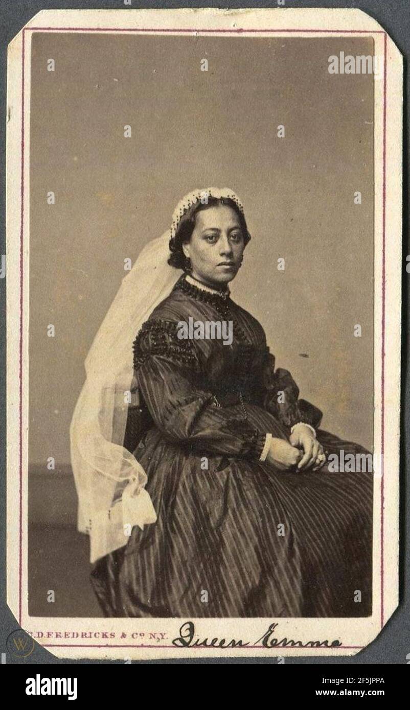 Regina Emma delle Hawaii, seduto, carte de visite di Charles D. Fredricks & Co. Foto Stock