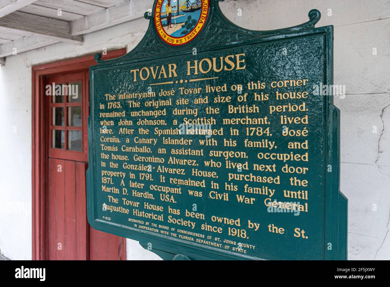 La storica Tovar House, costruita all'inizio del 1700, nella città vecchia di St. Augustine, Florida. (USA)Tovar House esterno Foto Stock