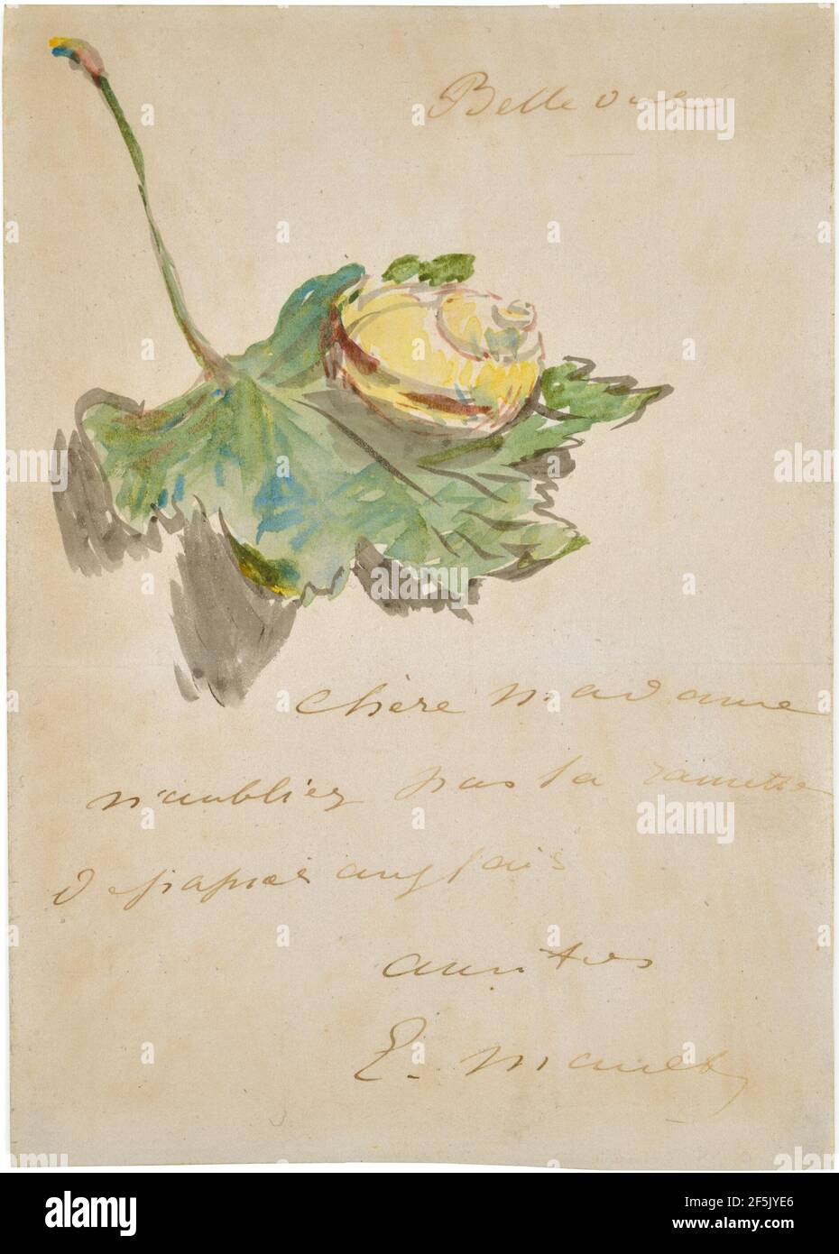 Lettera decorata con una lumaca su una foglia. Édouard Manet (francese, 1832 - 1883) Foto Stock