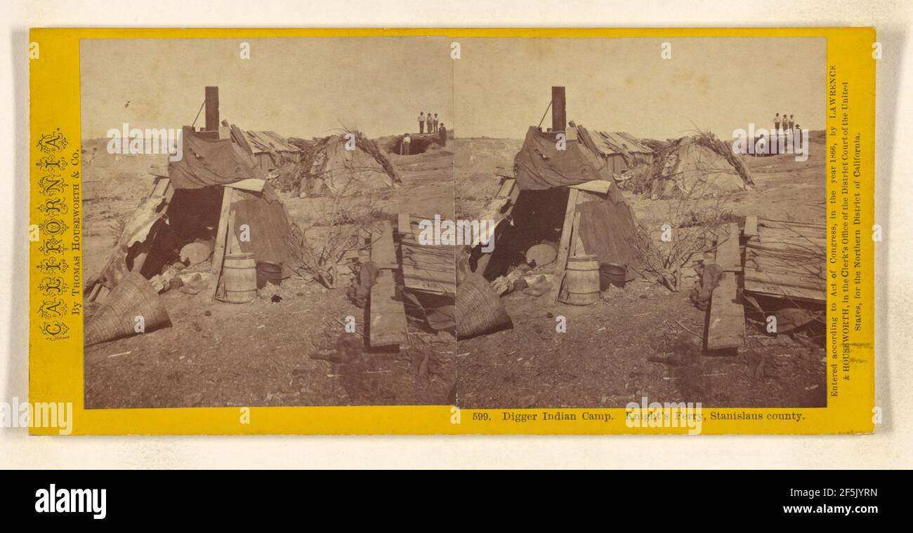 Campo indiano di Digger. Knight's Ferry, contea di Stanislaus.. Lawrence e Houseworth Foto Stock