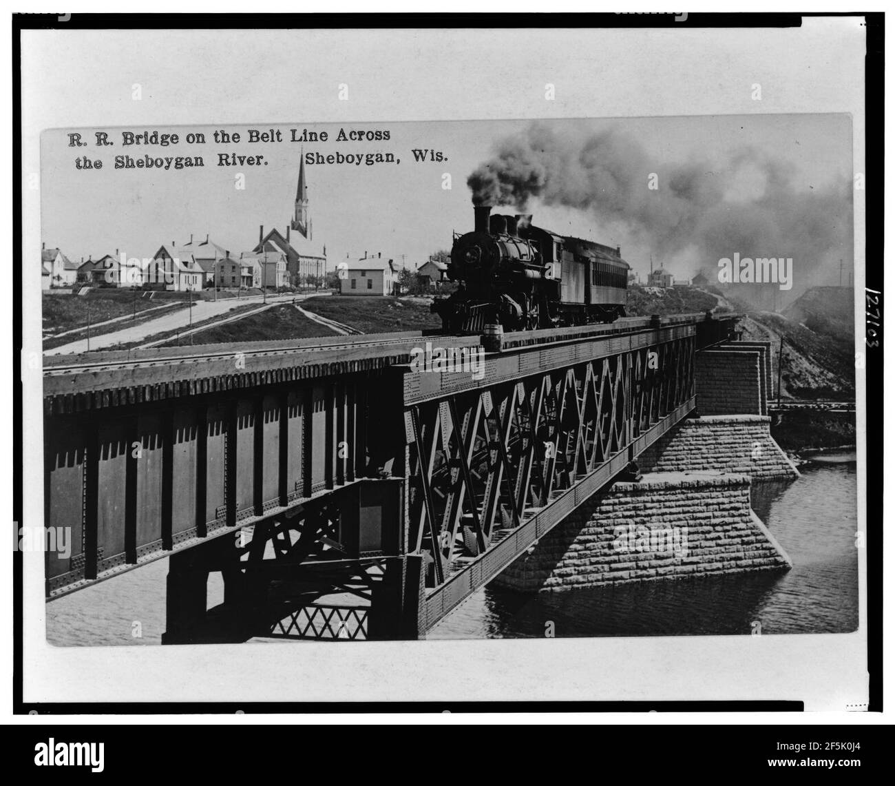 R.R. ponte sulla linea di cintura attraverso il Fiume Sheboygan, Sheboygan, Wis. Foto Stock