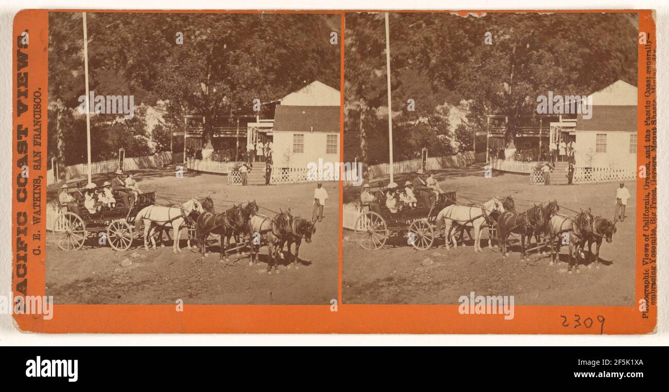 Persone in carro trainato da cavalli a Geyser Springs, California. Carleton Watkins (americano, 1829 - 1916) Foto Stock