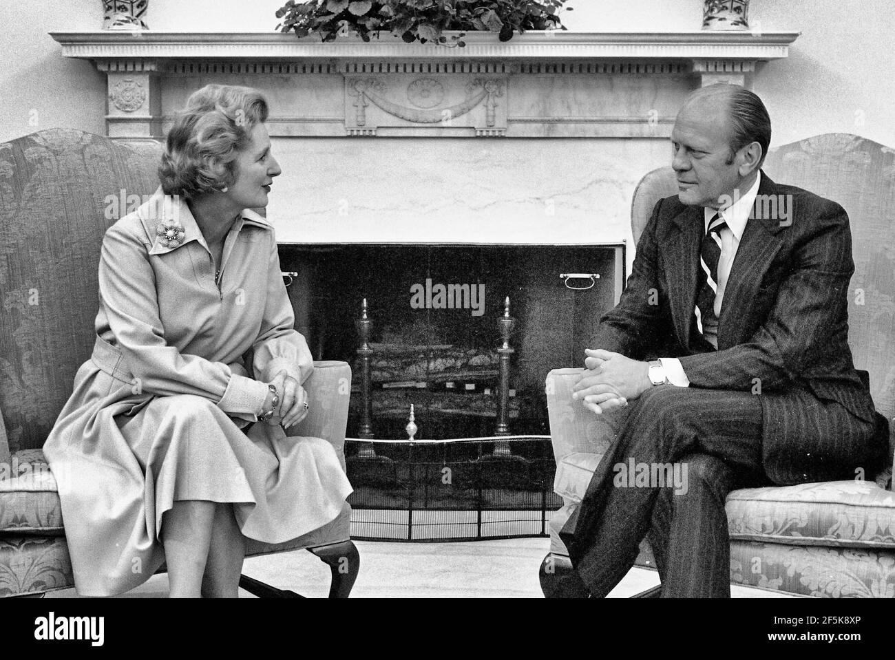 Gerald Ford e Margaret Thatcher nel 1975 Foto Stock