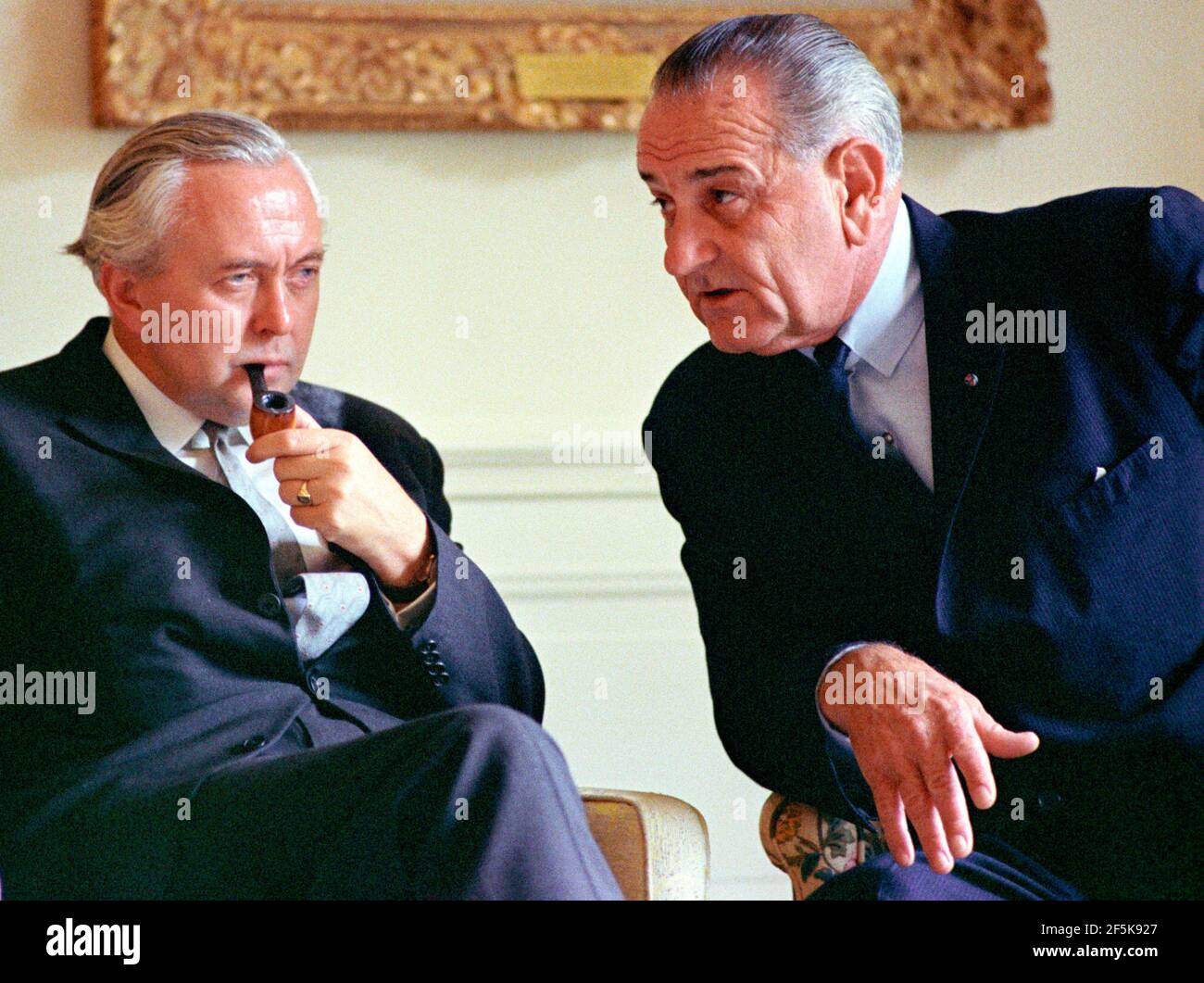 Il presidente Lyndon B. Johnson incontra il primo ministro Harold Wilson, luglio 1966 Foto Stock