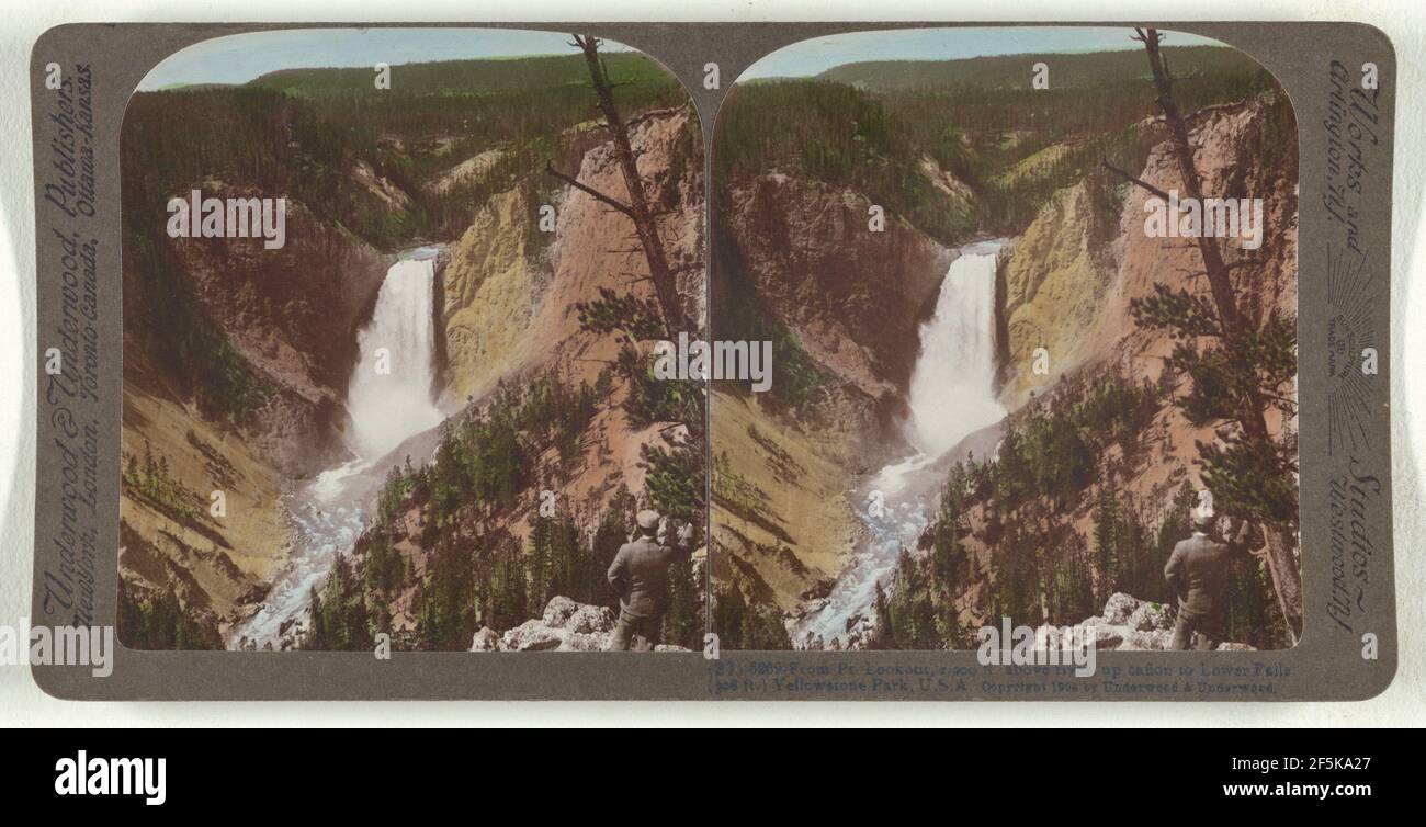 Da Pt. Lookout, 1,200 metri sopra la Rive, fino a canon a Lower Falls (308 metri) Yellowstone Park, Stati Uniti. Underwood & Underwood (americano, fondato nel 1881, dissolto negli anni '40) Foto Stock