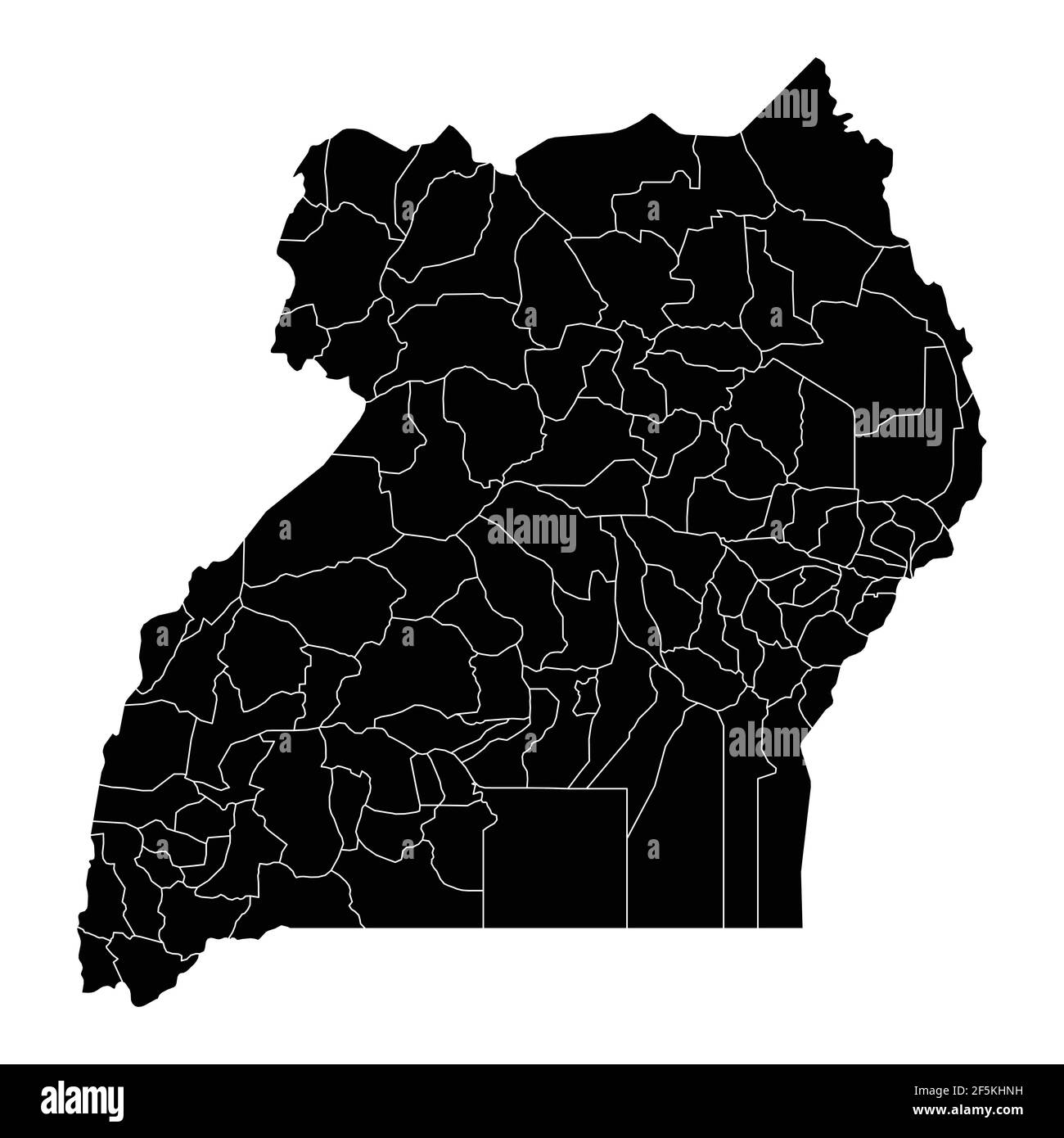 Vettore mappa paese Uganda con aree regionali Illustrazione Vettoriale