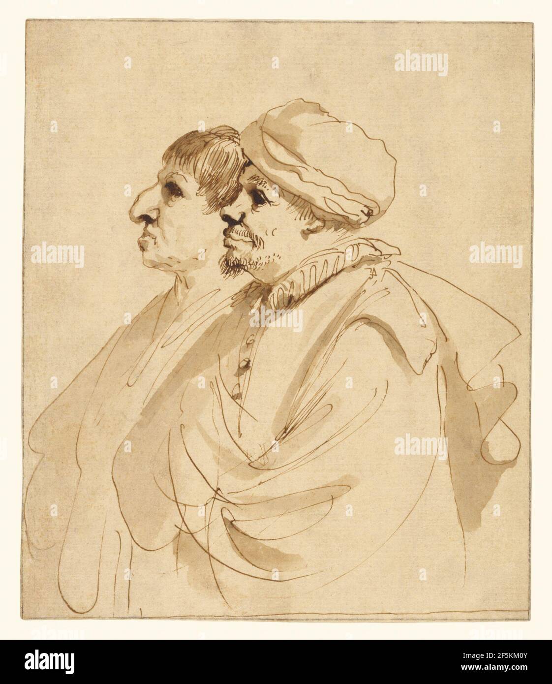 Caricatura di due uomini visto in Profilo. Giovanni Francesco Barbieri, detto il Guercino (‘lo Squinter’) (1591 - 1666) Foto Stock