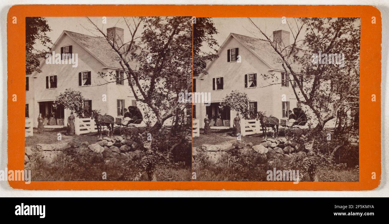 Famiglia posato fuori casa, uomo seduto in carrozza trainata da cavalli, probabilmente portato a Concord, New Hampshire. Carroll M. Couch (americano, attivo dal 1860 al 1880) Foto Stock