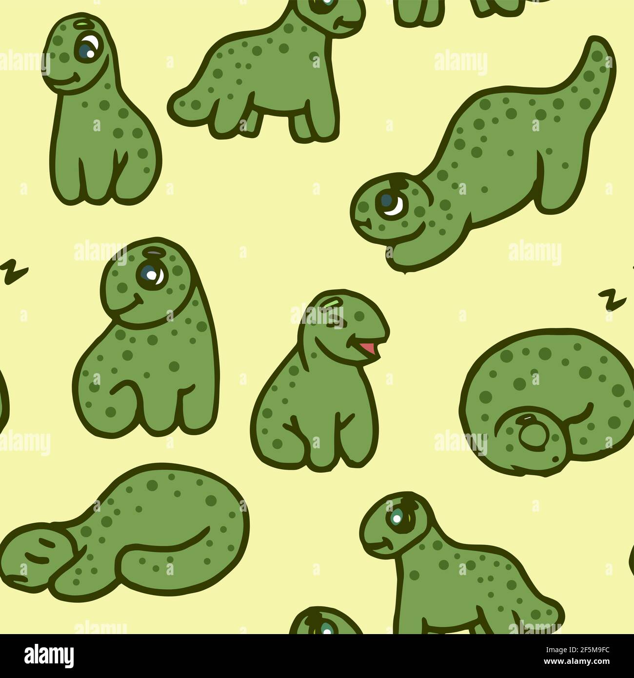 Simpatico dinosauro divertente. Illustrazione dino senza cuciture. Stile di schizzo cartoon. Disegno di contorno di mano di animale. Vettore Illustrazione Vettoriale