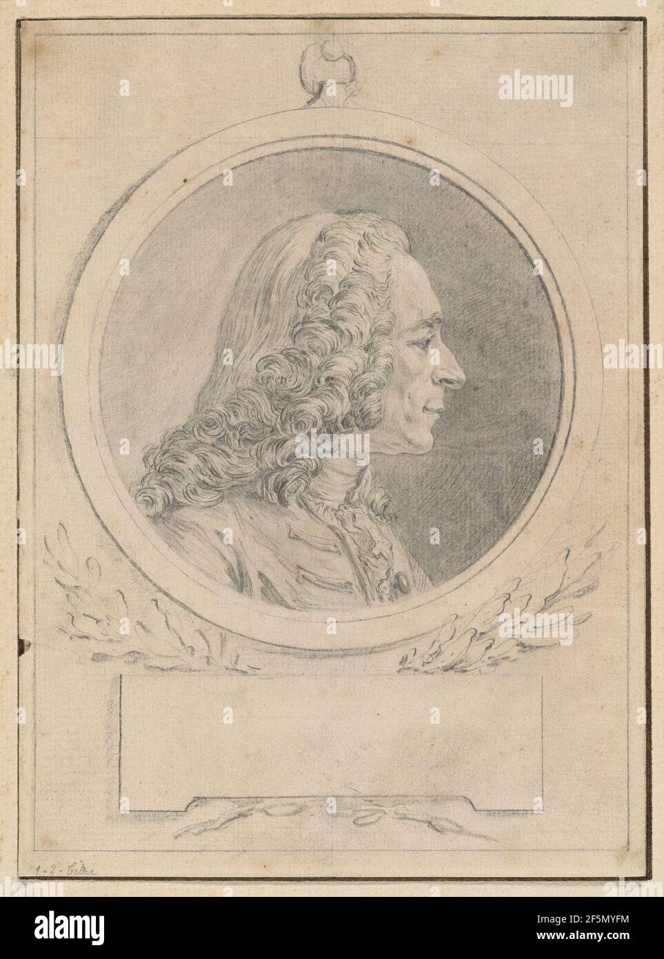 Ritratto di Voltaire, dopo il suo busto di Jean-Baptiste Lemoyne II Augustin de Saint-Aubin (francese, 1736 - 1807) Foto Stock