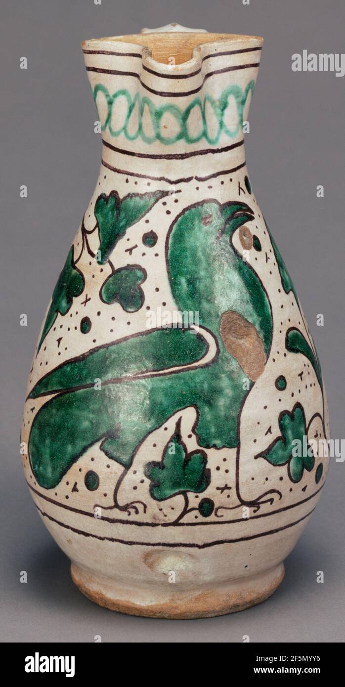 Caraffa dipinta di verde con uccello. Sconosciuto Foto Stock