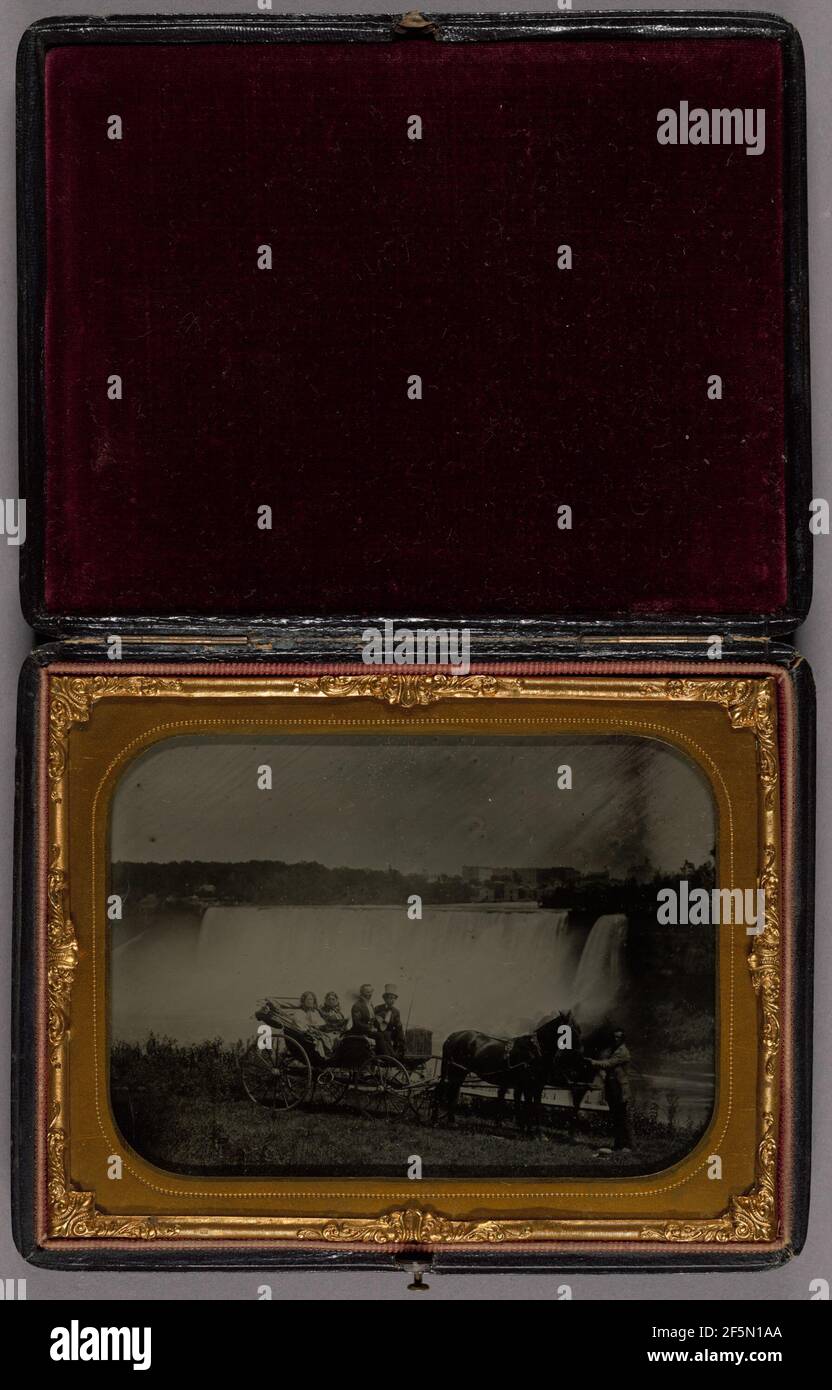 Cavallo e carrozza con cinque persone alle Cascate del Niagara. Henry Hollister (canadese, attivo circa 1840 - 1860) Foto Stock