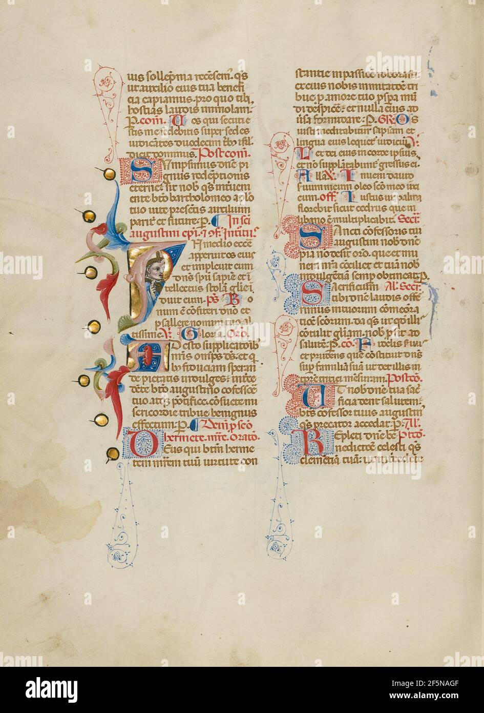 I iniziale: Sant'Agostino. Master delle iniziali di Bruxelles (italiano, attivo dal 1389 al 1410 circa) Foto Stock