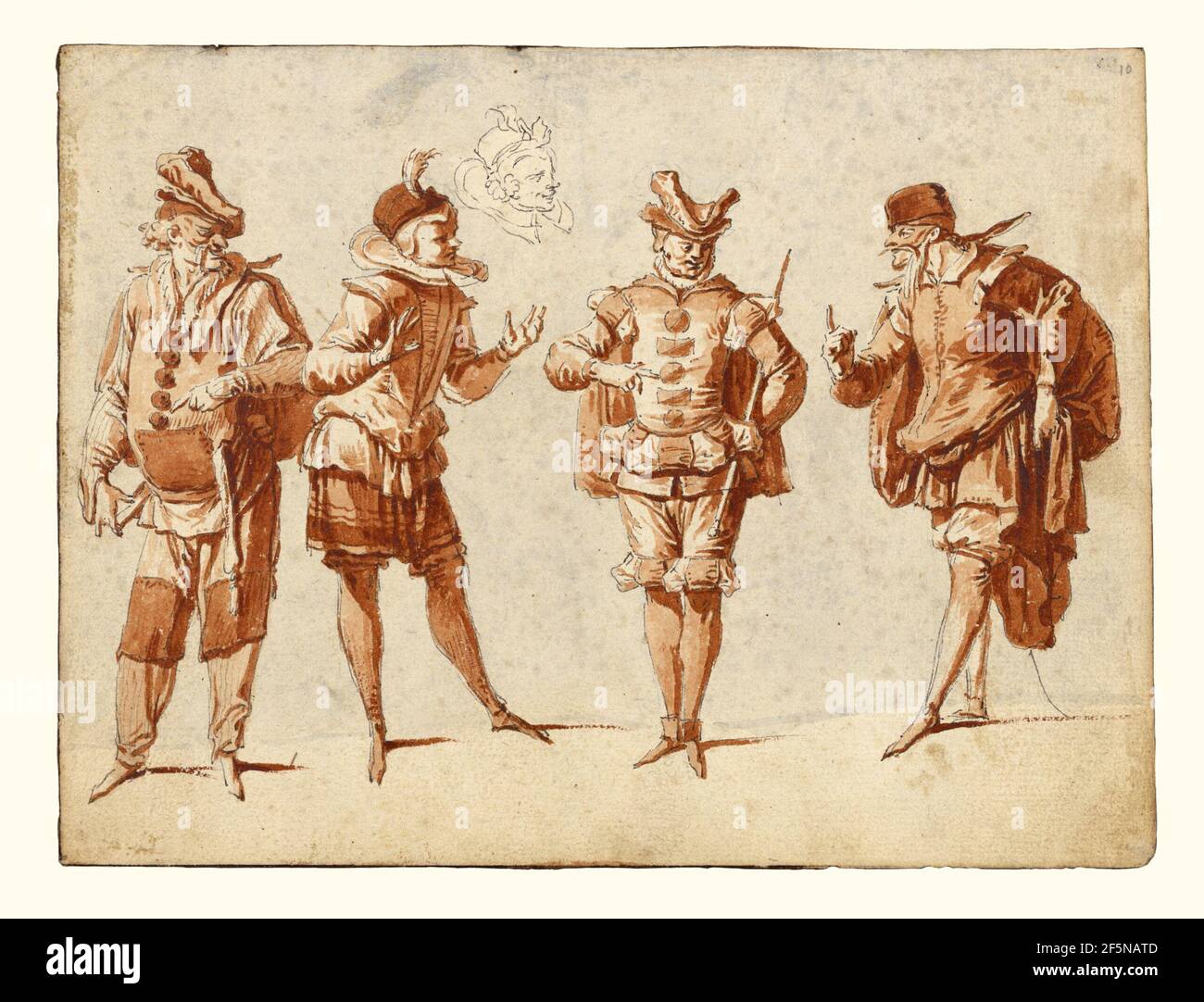 Quattro personaggi in costume teatrale. Claude Gillot (francese, 1673 - 1722) Foto Stock