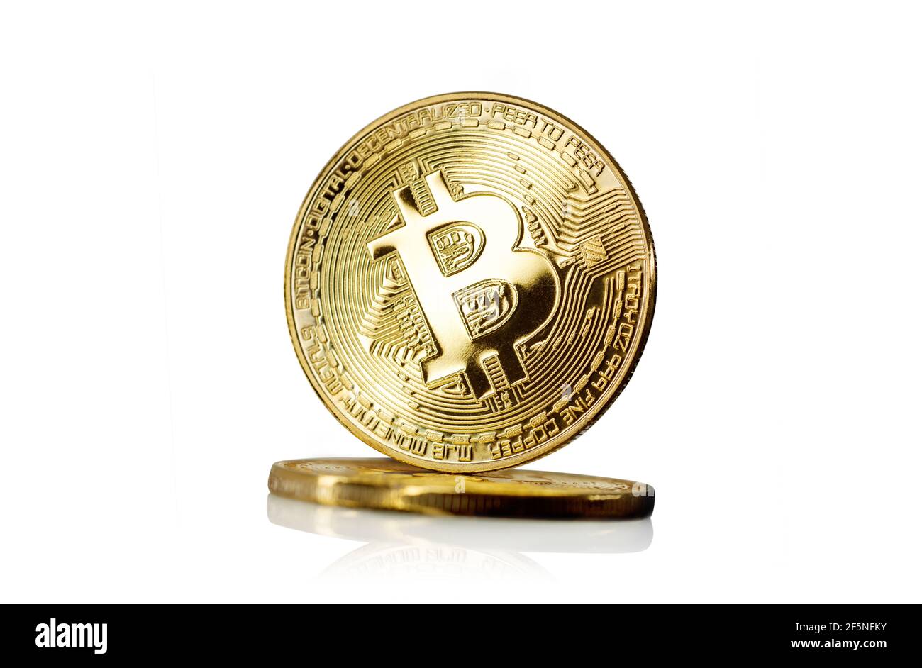 bitcoinmünze isoliert auf weiß Foto Stock