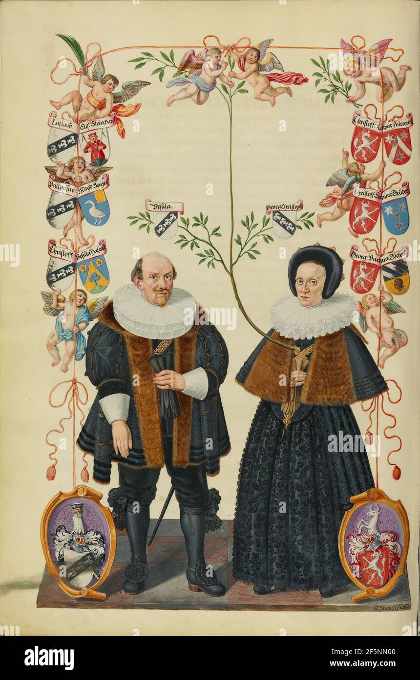 La ventisettesima generazione, Christoph Derrer e la sua seconda moglie Ursula Scheuerlin. Georg Strauch (tedesco, 1613 - 1675) Foto Stock