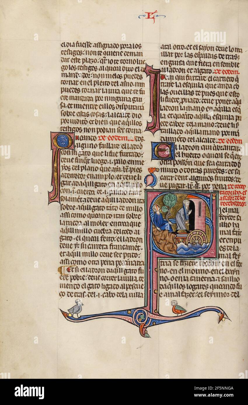 S iniziale: Un uomo morto che giace a terra mentre il suo Murderer entra in un mulino. Foto Stock