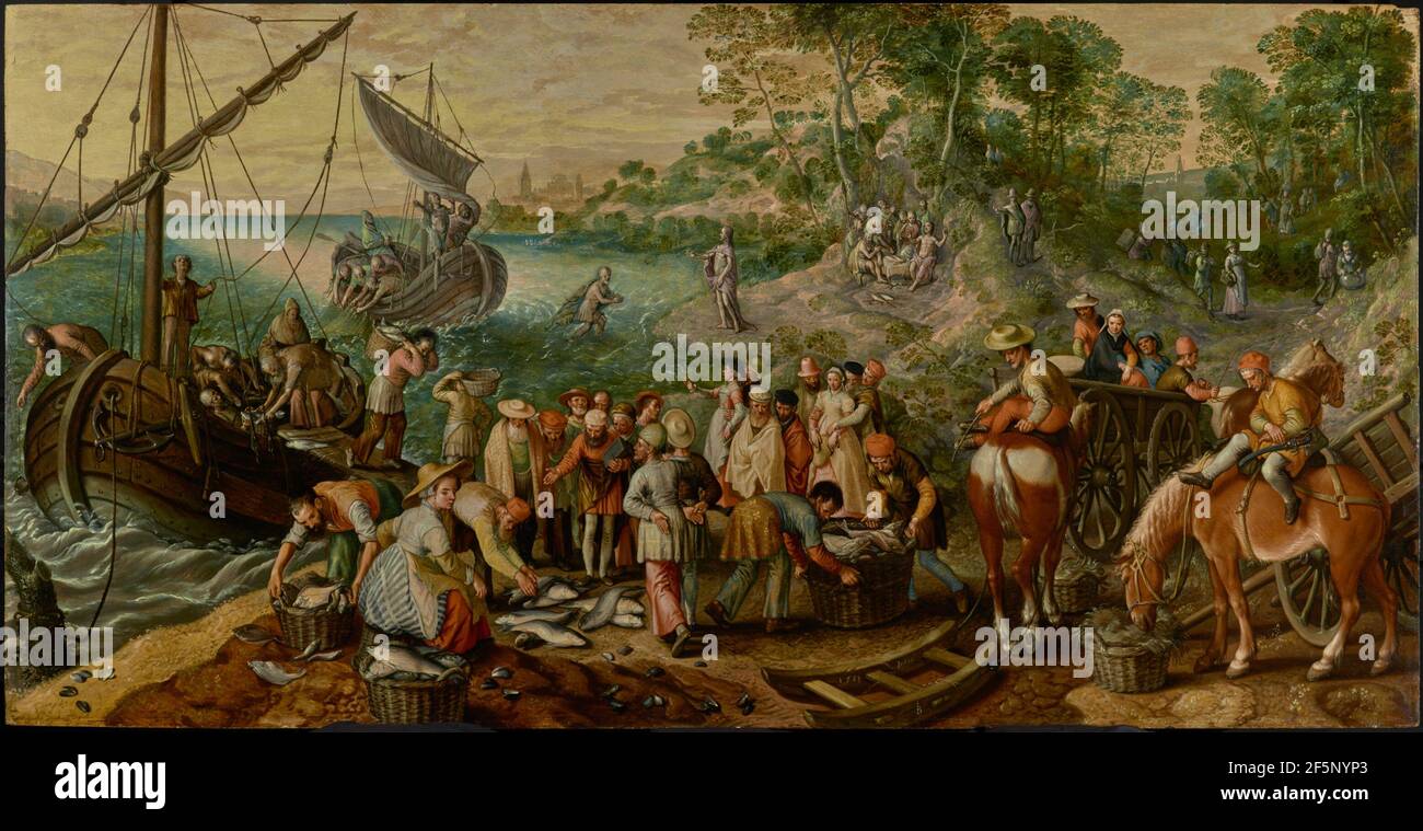 Il miracoloso Draft di pesci. Joachim Beuckelaer (Netherlandish, circa 1534 - circa 1574) Foto Stock