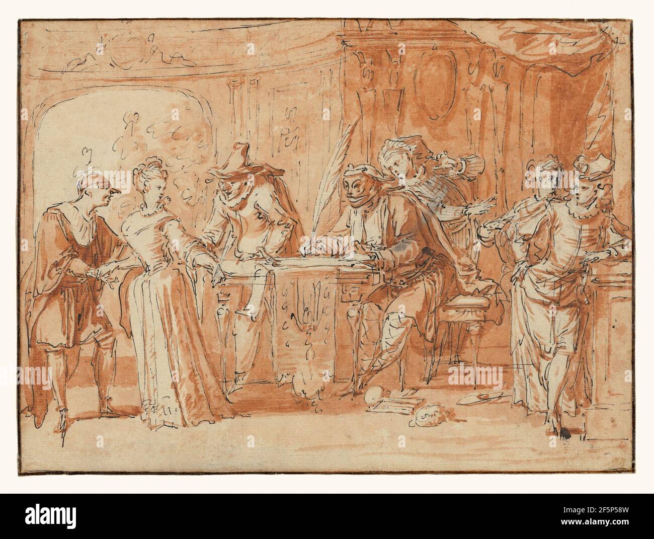 Scena della commedia italiana (recto); Figura Study (verso). Claude Gillot (francese, 1673 - 1722) Foto Stock