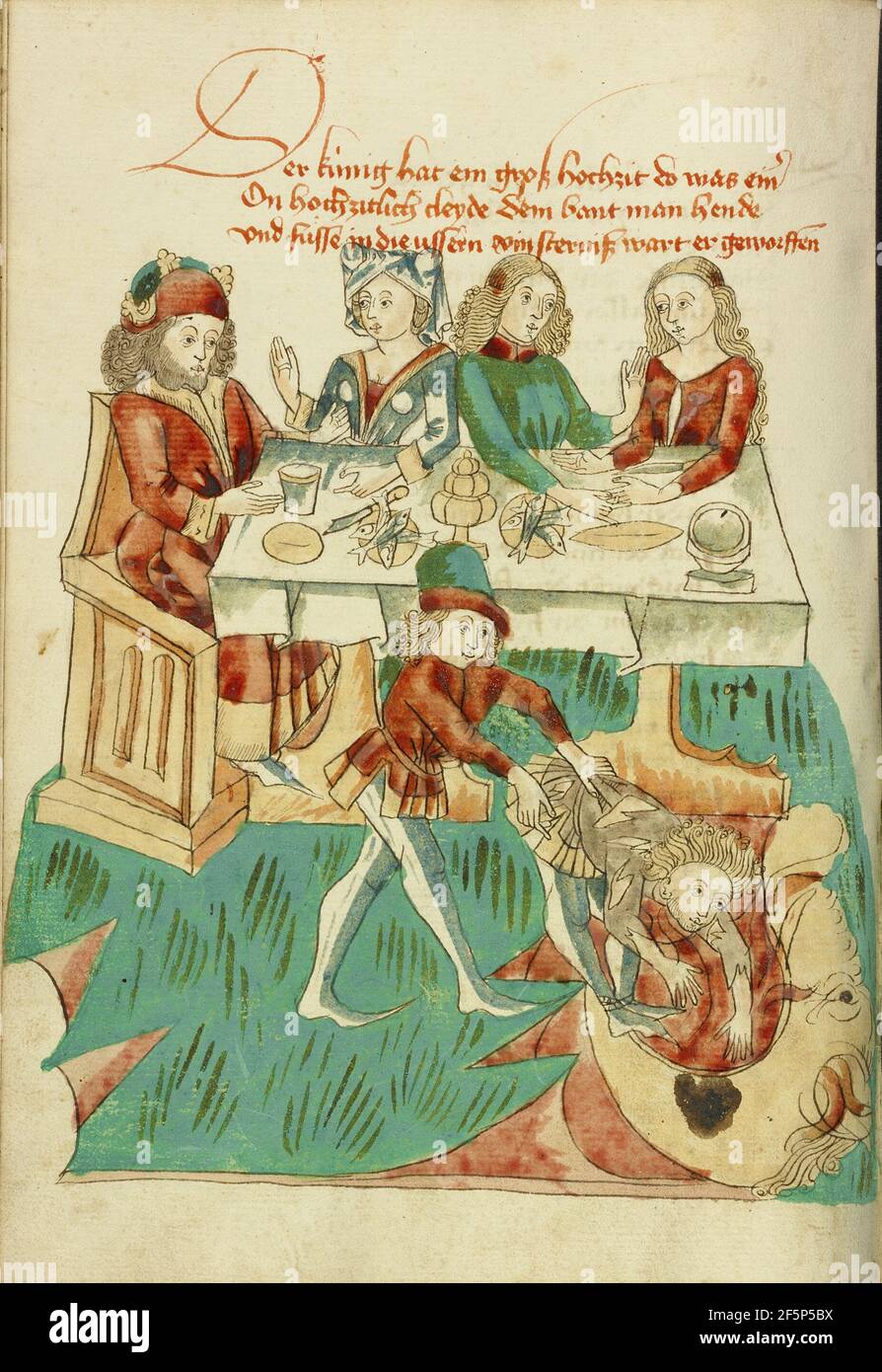 Una festa nuziale reale; una festa dell'ospite non adeguatamente vestita nell'oscurità. Foto Stock