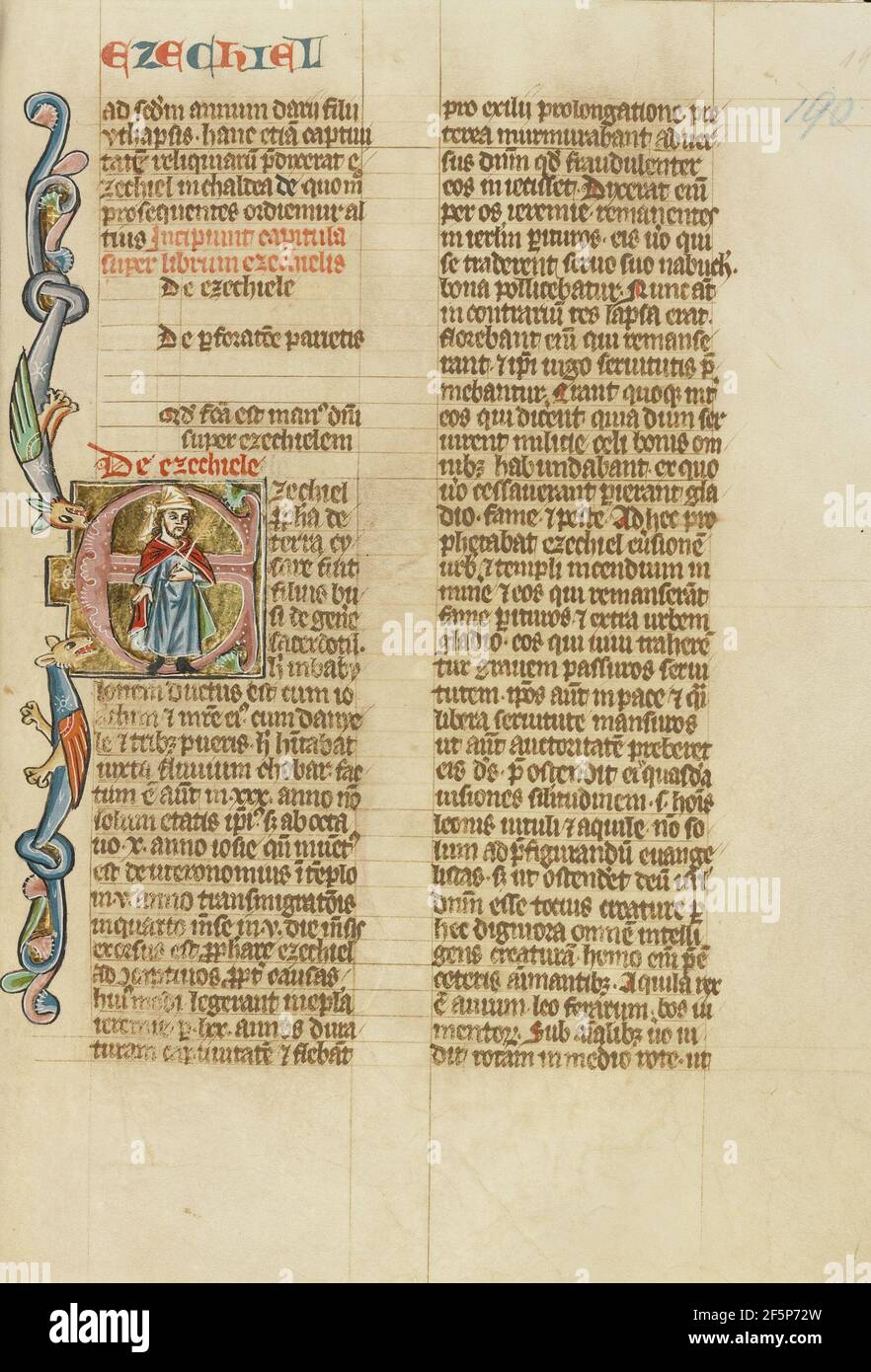E iniziale: Ezechiele. Peter Comestor (francese, circa 1100 - circa 1179) Foto Stock