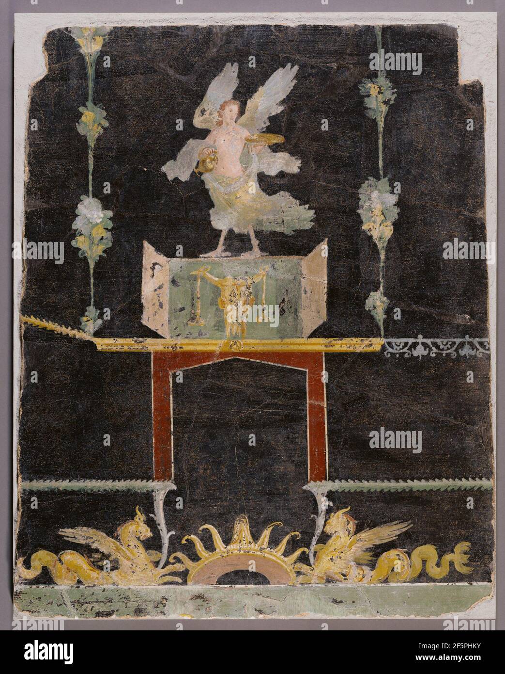 Frammento di muro con Siren, Sea Monsters e Niche su terreno nero. Sconosciuto Foto Stock