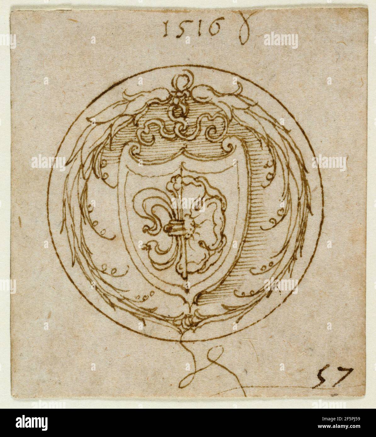 Design per un Ornament o anello di Sigillo con le armi di Lazzaro Spengler. Albrecht Dürer (tedesco, 1471 - 1528) Foto Stock
