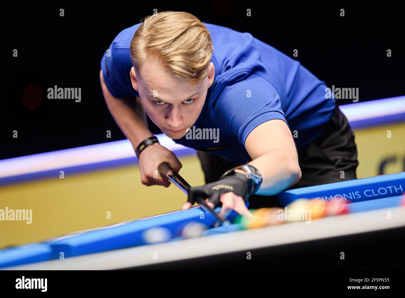 MILTON KEYNES, REGNO UNITO. 27 Marzo 2021. Casper Matikainen durante 2021 Champion League Pool - giorno 7 partite alla Marshall Arena sabato 27 marzo 2021 a MILTON KEYNES INGHILTERRA. Credit: Taka G Wu/Alamy Live News Foto Stock