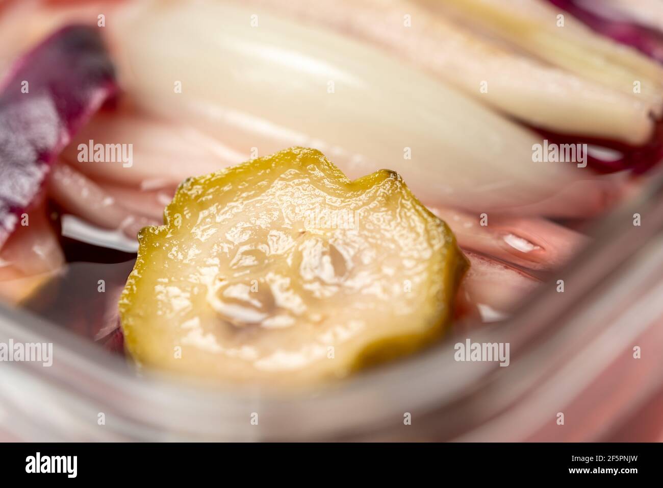 Ingredienti e loro deliverable prima di fare i sottaceti del cetriolo Foto Stock