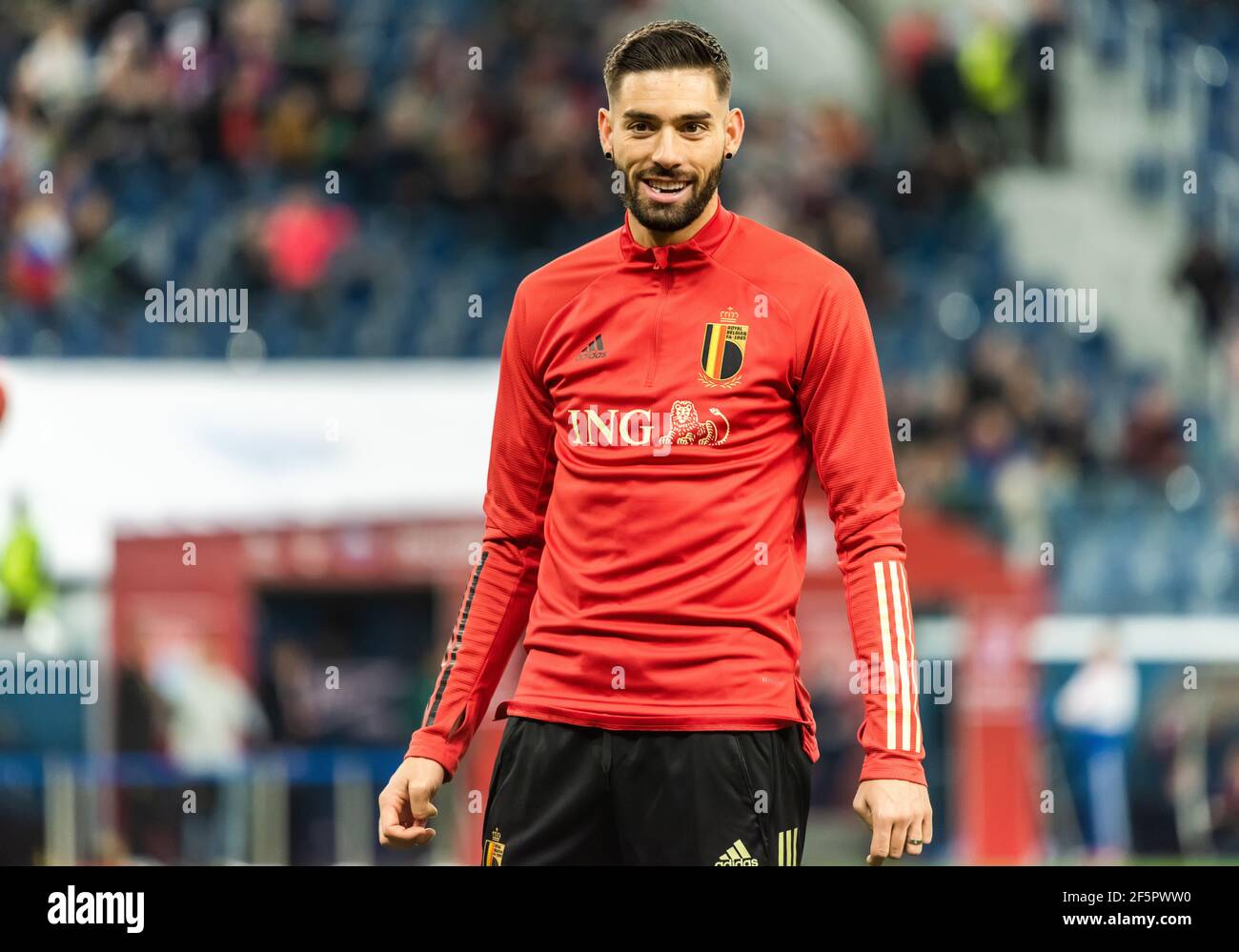 San Pietroburgo, Russia – 16 novembre 2019. Atletico Madrid e la nazionale belga di calcio hanno preceduto Yannick Carrasco prima delle qualificazioni UEFA Euro 2020 Foto Stock