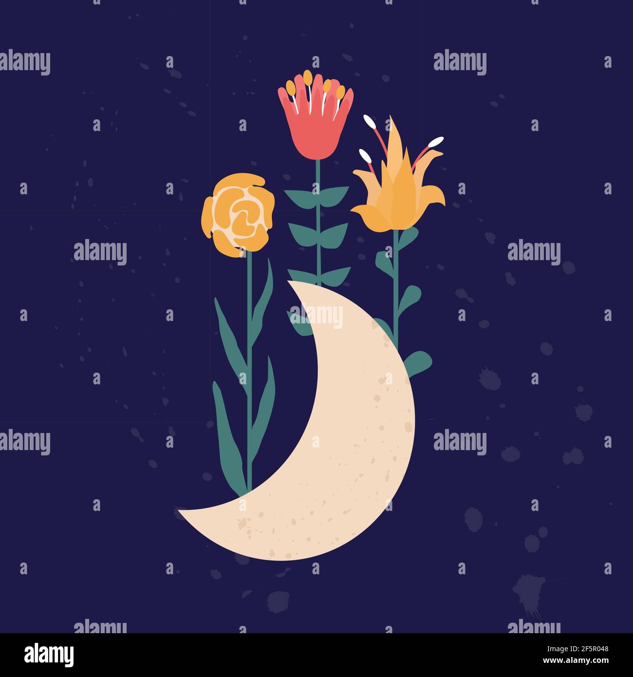 Luna con fiori vettore illustrazione Illustrazione Vettoriale
