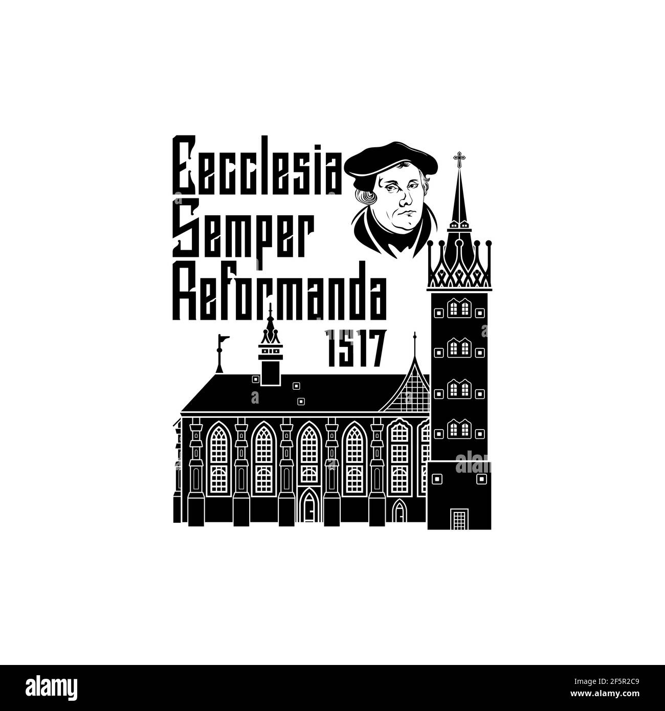 Martin Lutero. 95 tesi della riforma della chiesa. Wittenberg 1517. Illustrazione Vettoriale