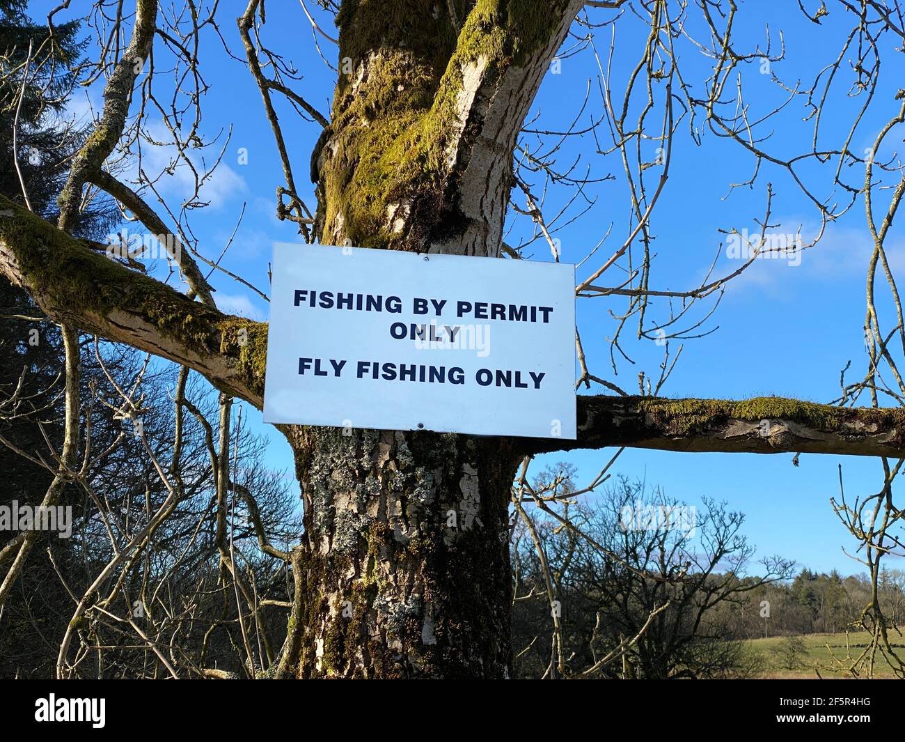 Permesso di pesca solo segno di avvertimento al lago privato e loch in campagna Foto Stock