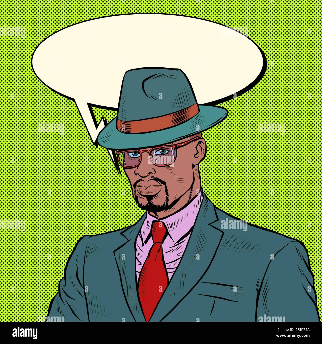 Elegante uomo d'affari africano retro elegante in un vestito e. cappello Illustrazione Vettoriale