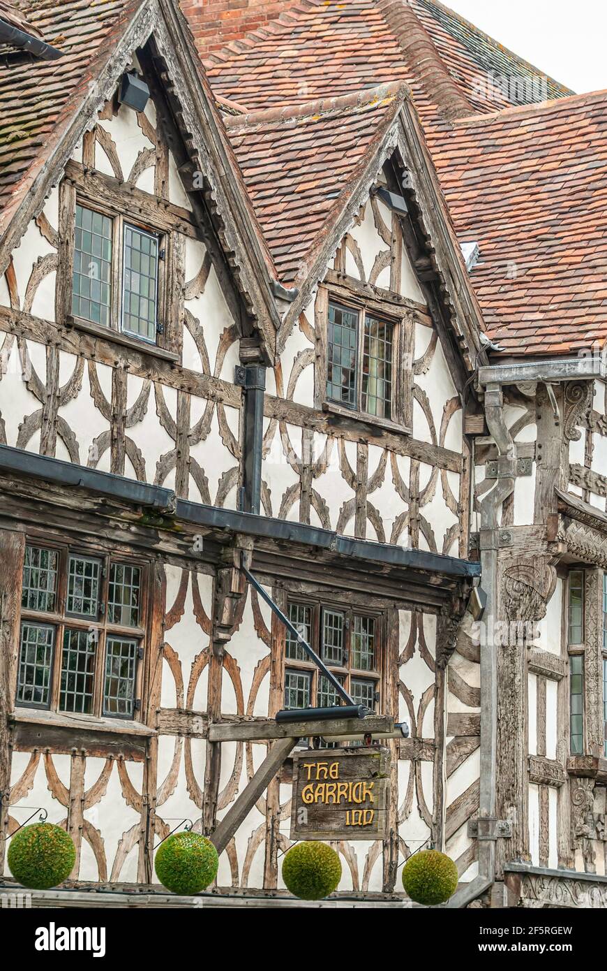 Facciata dell'antico Garrick Inn Pub a Stratford Upon Avon, Warwickshire, Inghilterra, Regno Unito Foto Stock