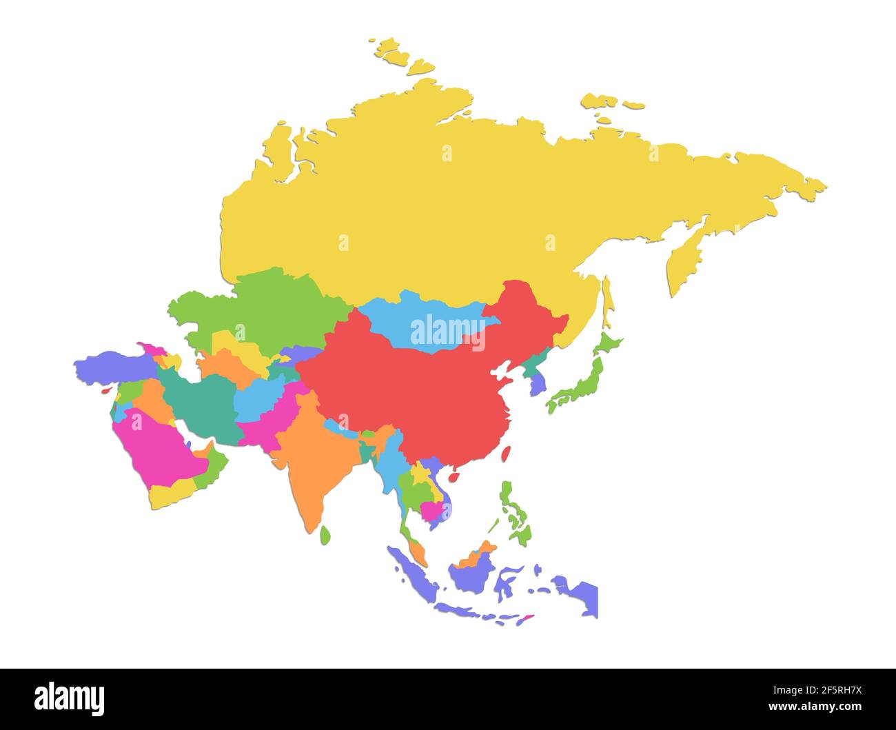 Mappa Asia, separa i singoli stati, mappa colori isolata su sfondo bianco vuoto Foto Stock