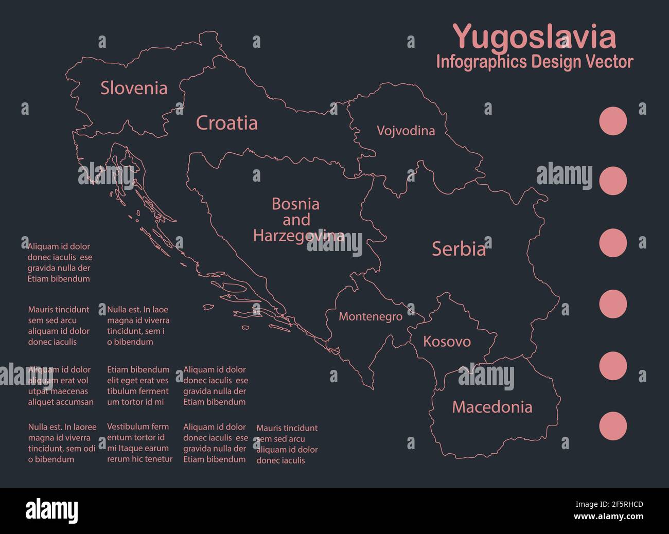 Infografica Mappa Iugoslavia contorno, disegno piatto, colore blu arancione vettore Illustrazione Vettoriale
