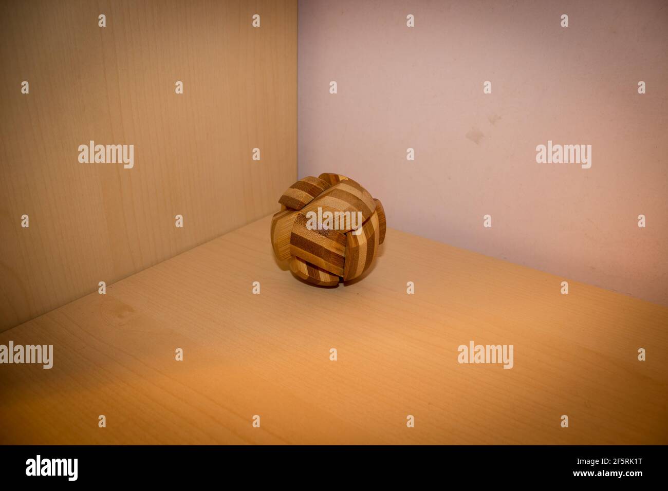 Primo piano di un teaser di cervello di legno su sfondo bianco. Foto Stock
